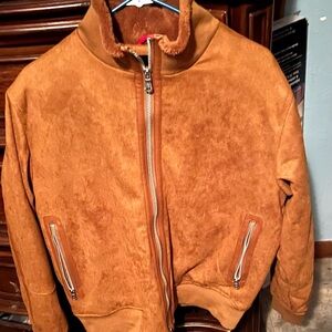 Mens Medium Tan Robert Graham Vegan Faux Suede Full Zip up Bomber Jacket